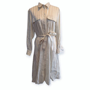 New Polo Ralph Lauren Linen Striped Midi Shirtdress Linen Plus Size Long Sleeves